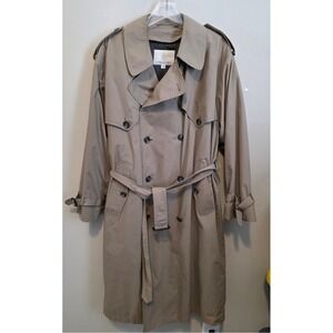 London Fog Trench Coat Mens 40 Short‎ Tan Double Breasted Belted Removable Liner